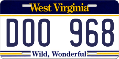 WV license plate DOO968