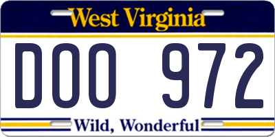 WV license plate DOO972