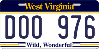 WV license plate DOO976