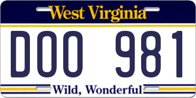 WV license plate DOO981