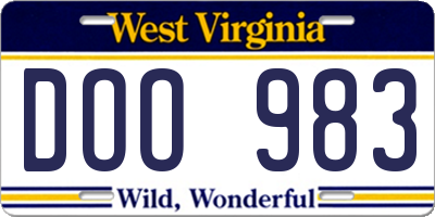 WV license plate DOO983