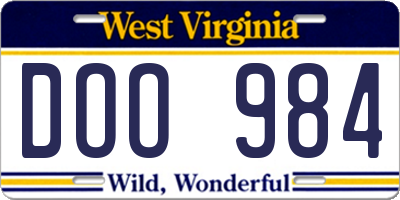 WV license plate DOO984