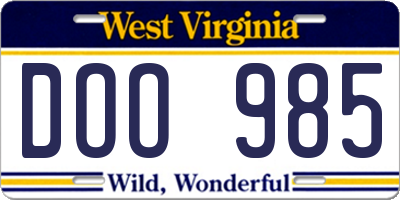WV license plate DOO985