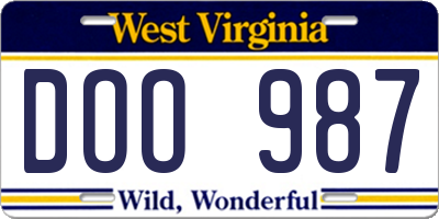 WV license plate DOO987