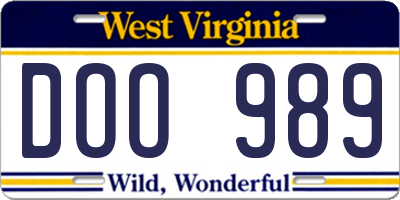 WV license plate DOO989