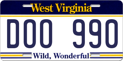 WV license plate DOO990