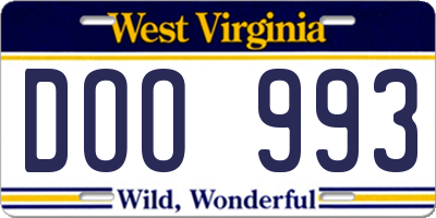 WV license plate DOO993