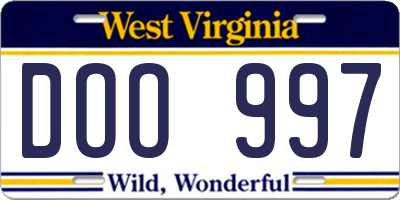 WV license plate DOO997