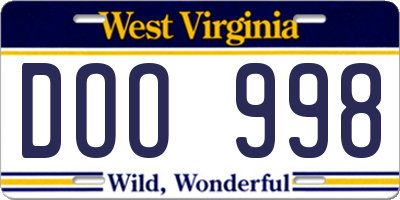WV license plate DOO998