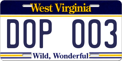 WV license plate DOP003