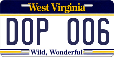 WV license plate DOP006