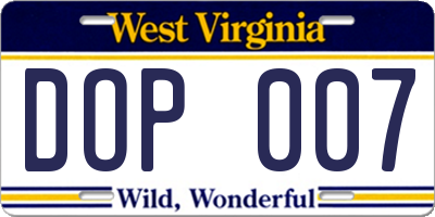 WV license plate DOP007