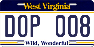 WV license plate DOP008
