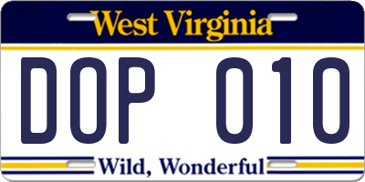 WV license plate DOP010
