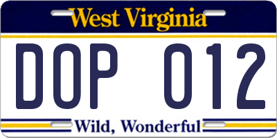 WV license plate DOP012