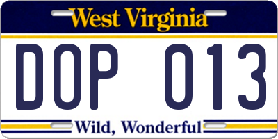 WV license plate DOP013