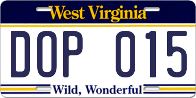 WV license plate DOP015