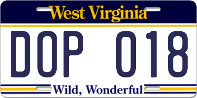 WV license plate DOP018