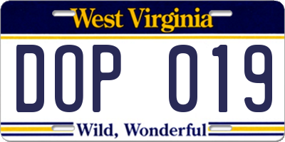 WV license plate DOP019