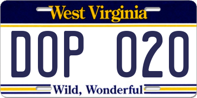 WV license plate DOP020