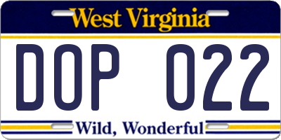 WV license plate DOP022