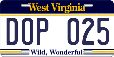 WV license plate DOP025