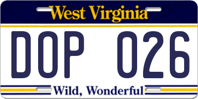 WV license plate DOP026