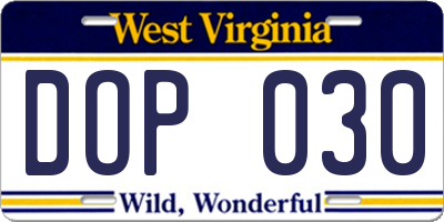 WV license plate DOP030