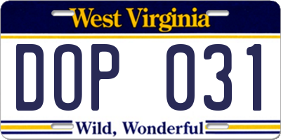 WV license plate DOP031