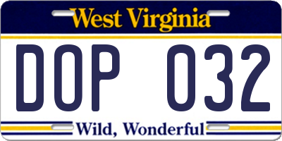 WV license plate DOP032