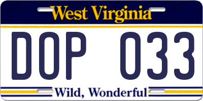 WV license plate DOP033