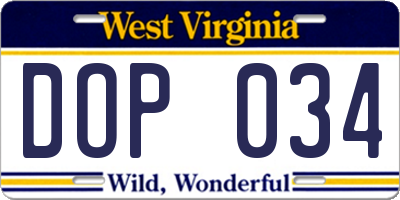 WV license plate DOP034