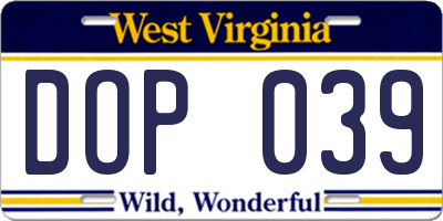 WV license plate DOP039