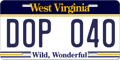WV license plate DOP040