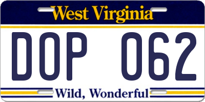 WV license plate DOP062