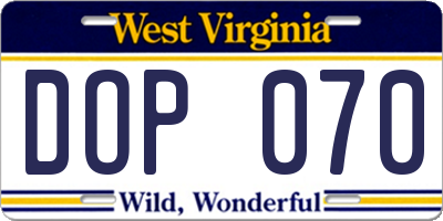 WV license plate DOP070