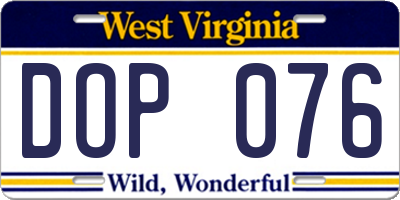 WV license plate DOP076