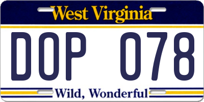 WV license plate DOP078