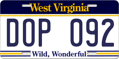 WV license plate DOP092