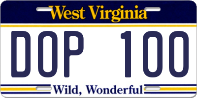 WV license plate DOP100