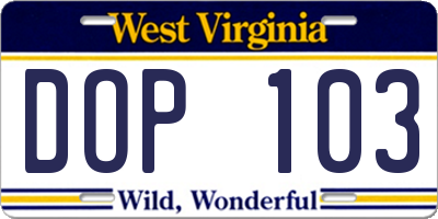 WV license plate DOP103