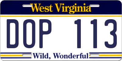 WV license plate DOP113