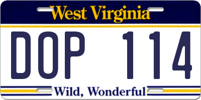 WV license plate DOP114
