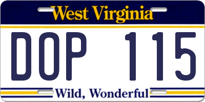 WV license plate DOP115