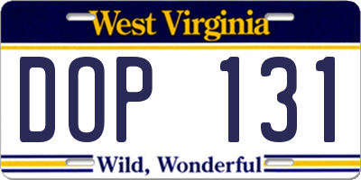 WV license plate DOP131