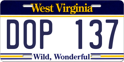 WV license plate DOP137