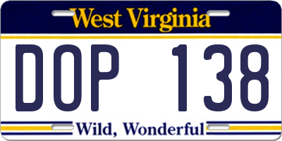 WV license plate DOP138
