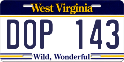 WV license plate DOP143