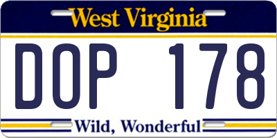 WV license plate DOP178
