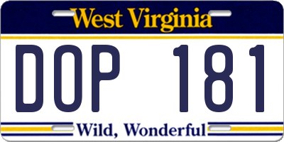 WV license plate DOP181